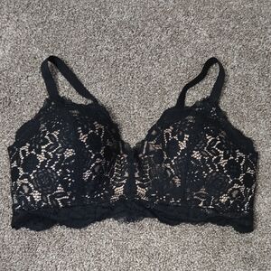 Aerie Black Cream Lace Wireless Bra Size 38D